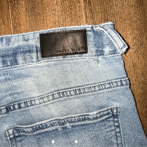 Smoke Rise Denim Shorts Distressed Patched Paint Splatters Blue - Picture 2 of 8